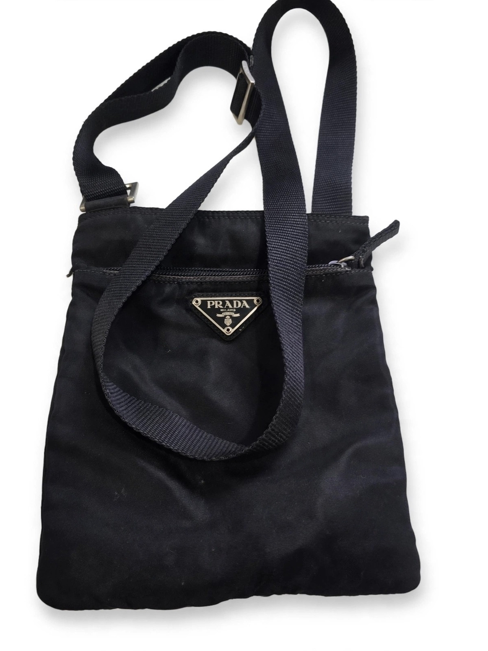 Prada Black Nylon Messenger Crossbody with Logo Plaque